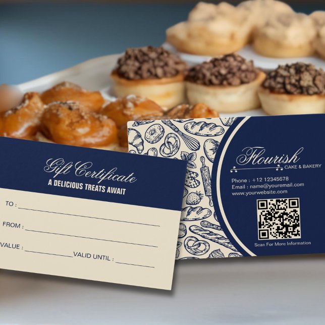 Elegant Classic Navy Blue Cake Bakery Gift Card (Von Creator hochgeladen)