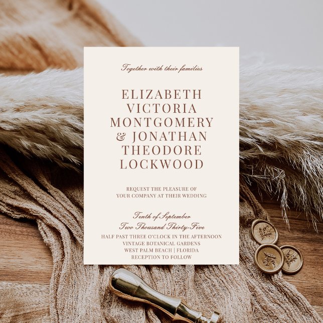 Elegant Classic Old Money Ivory & Brown Wedding Einladung (Von Creator hochgeladen)