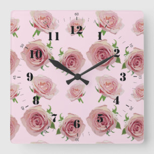 Elegant classic pink roses flower pattern quadratische wanduhr