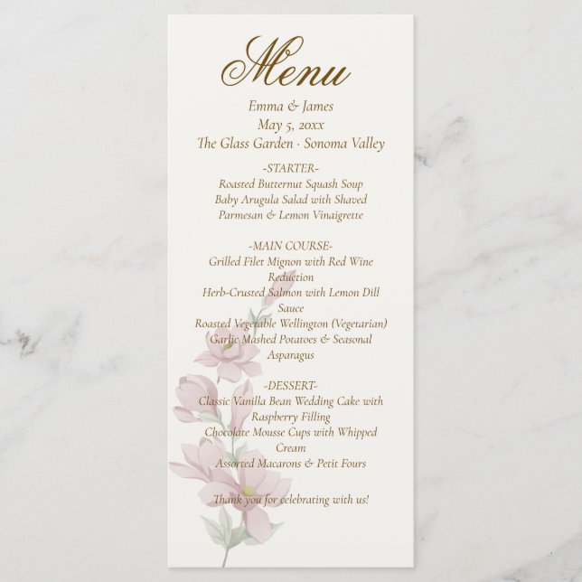 Elegant Classic Purple Florals Wedding Menu Menükarte (Vorderseite)