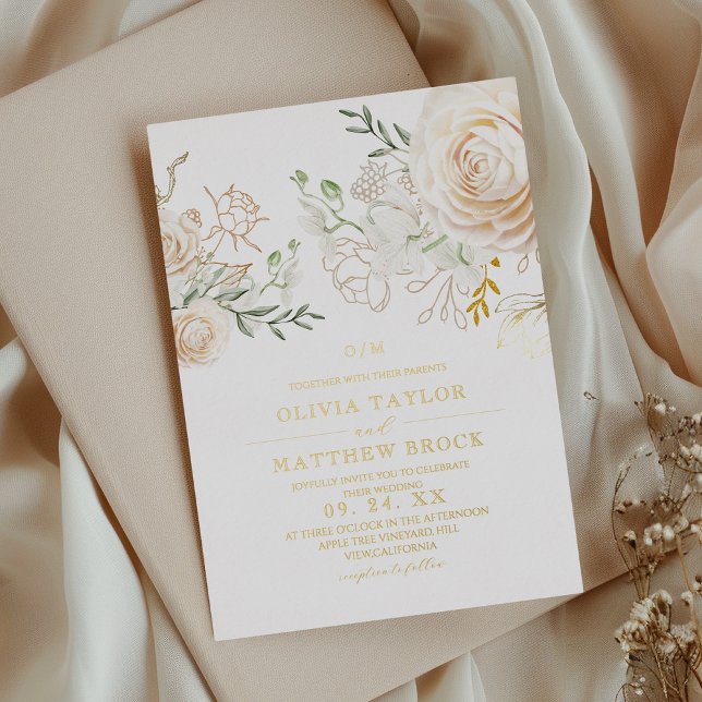 Elegant & Classic Roses Floral Garden Wedding Foil Folieneinladung (Von Creator hochgeladen)