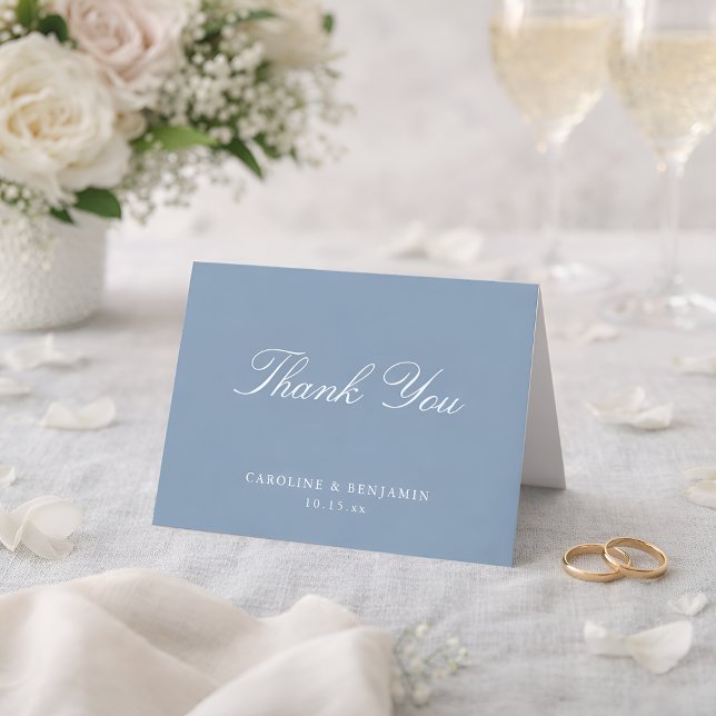 Elegant Classic Script Wedding Dusty Blue Folded Dankeskarte (Von Creator hochgeladen)