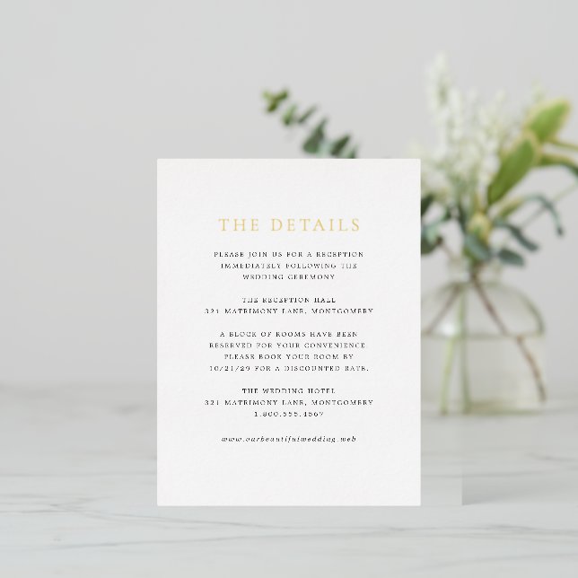 Elegant Classic Wedding Foil Enclosure Card Folie Einladungspostkarte (Stehend vorne)