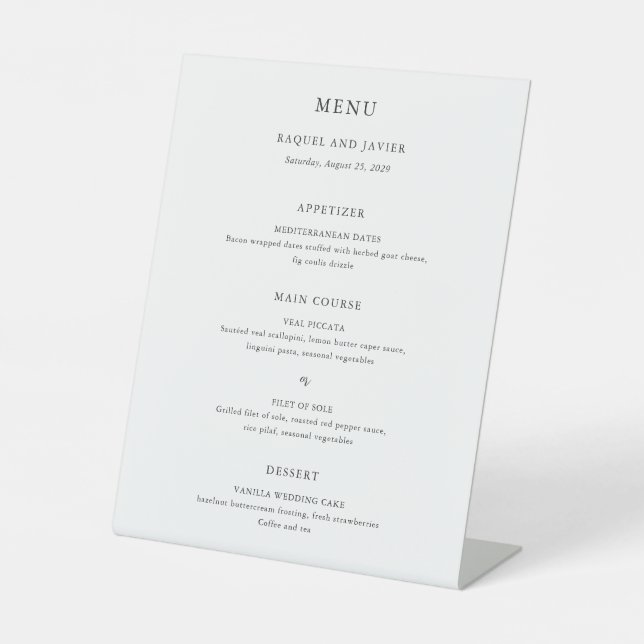 Elegant Classic Wedding Menu Sockelschild (Vorderseite)