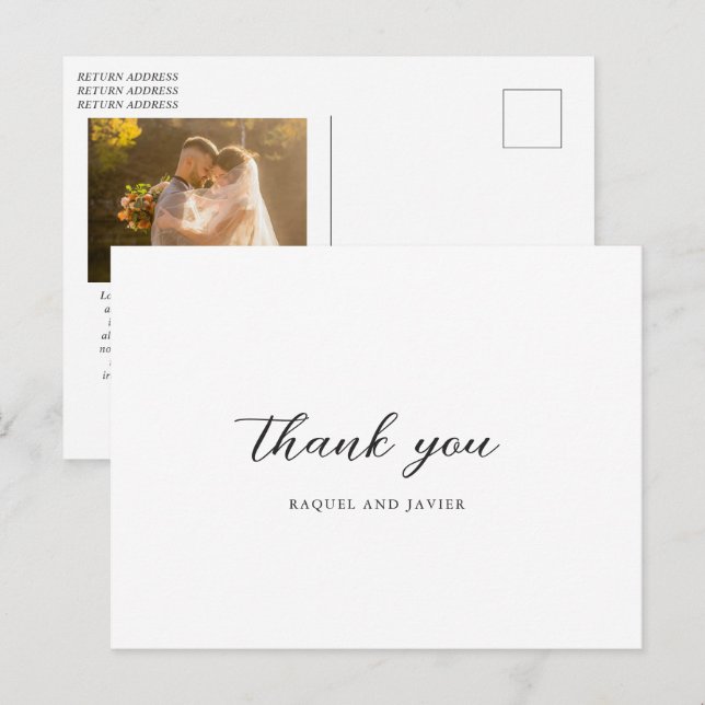 Elegant Classic Wedding Thank You Postkarte (Vorne/Hinten)