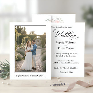 Elegant Classic White Themed Photo Wedding Einladung