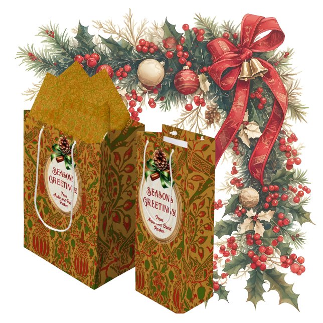 Elegant Classic William Morris Personalisiert Geschenktüte Für Weinflaschen (Personalize these gift bags for easy gift giving!)