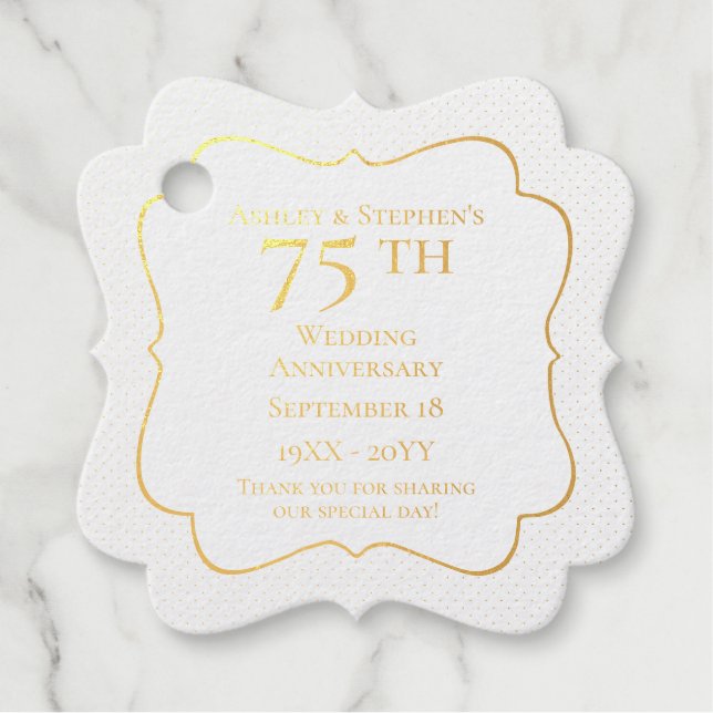 Elegant Classy 75. Wedding Anniversary Foil Gefall Geschenkanhänger (Vorderseite)