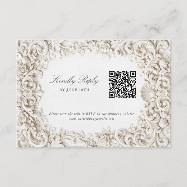 Elegant Classy Baroque Frame RSVP with QR Code Begleitkarte (Vorderseite)