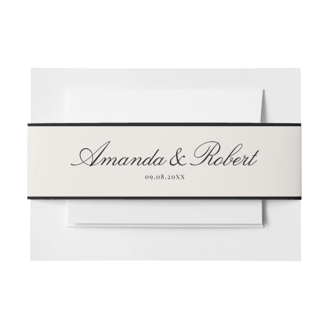 Elegant Classy Black and Ivory Wedding Einladungsbanderole (Vorderseite Beispiel)