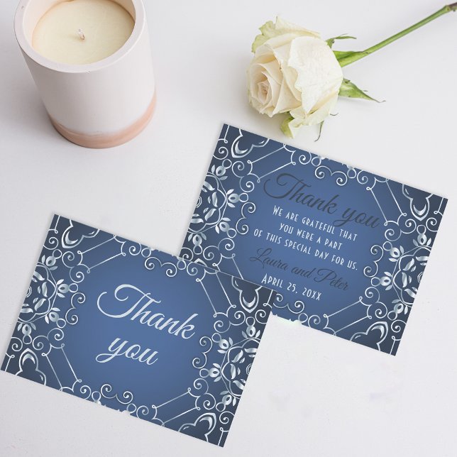 Elegant Classy Blue und Silver Dankeschön Card (Von Creator hochgeladen)