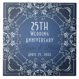 Elegant Classy Blue und Silver Wedding Jubiläum Fliese