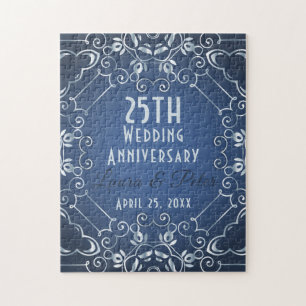 Elegant Classy Blue und Silver Wedding Jubiläum Puzzle