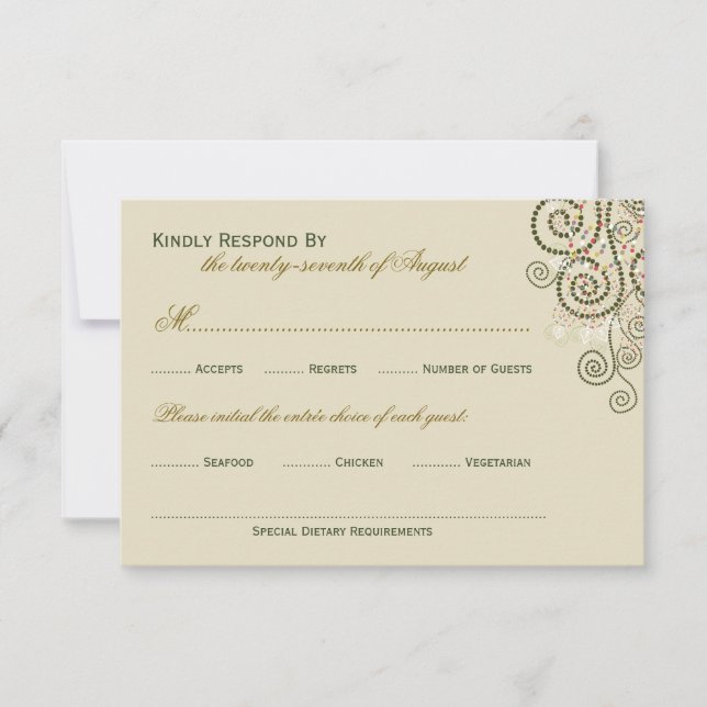 Elegant Classy Boho Green Spirals Wedding RSVP Karte (Vorderseite)
