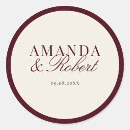 Elegant Classy Burgundy Wedding Runder Aufkleber