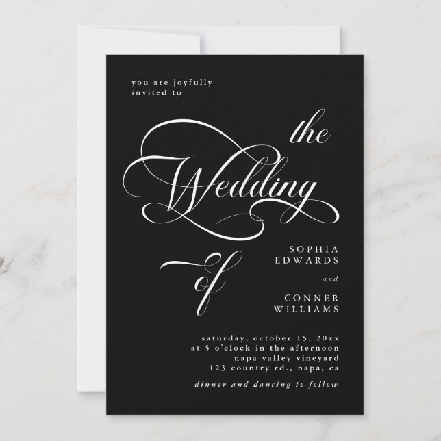 Elegant Classy Calligraphy Wedding Black Einladung (Vorderseite)