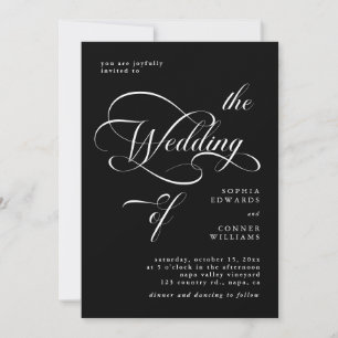Elegant Classy Calligraphy Wedding Black Einladung