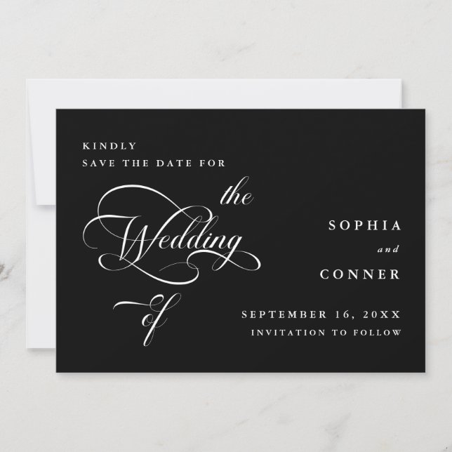 Elegant Classy Calligraphy Wedding Black Save The Date (Vorderseite)