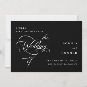 Elegant Classy Calligraphy Wedding Black Save The Date