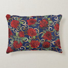 Elegant Classy Damask Vintage Rote Rose Navy Blue Dekokissen