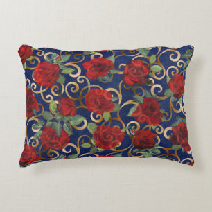 Elegant Classy Damask Vintage Rote Rose Navy Blue Dekokissen