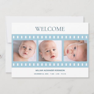 Elegant Classy Filmstrip Baby Boy Foto Blue Birth Ankündigung