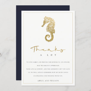 ELEGANT CLASSY GOLD FOIL NAVY SEEPFERD WEDD DANKESKARTE