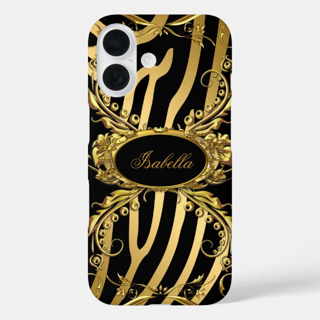 Elegant Classy Gold Zebra Black Floral Case-Mate iPhone Hülle (Rückseite)