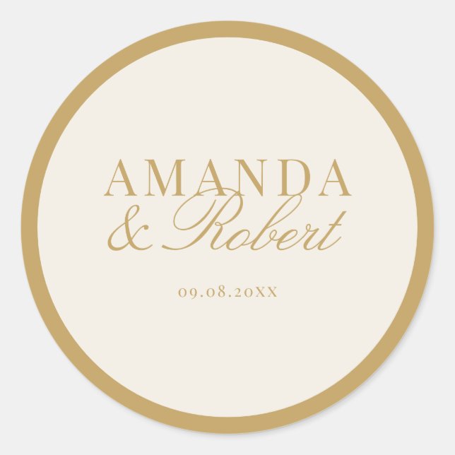 Elegant Classy Ivory and Gold Wedding Runder Aufkleber (Vorderseite)