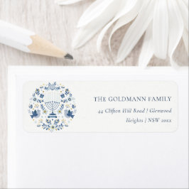 Elegant Classy Navy Blue Hanukkah Floral Address