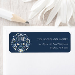 Elegant Classy Navy Blue Hanukkah Floral Address