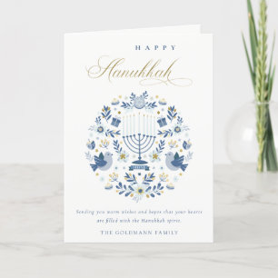 Elegant Classy Navy Blue Happy Hanukkah Floral Feiertagskarte