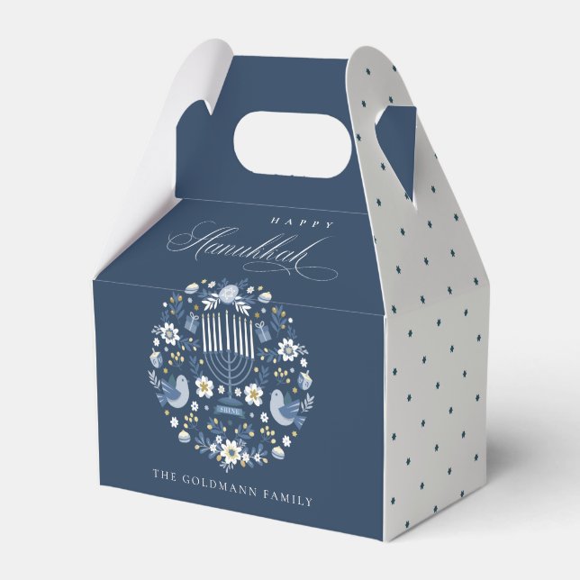 Elegant Classy Navy Blue Happy Hanukkah Floral Geschenkschachtel (Vorderseite)