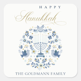 Elegant Classy Navy Blue Happy Hanukkah Floral Quadratischer Aufkleber
