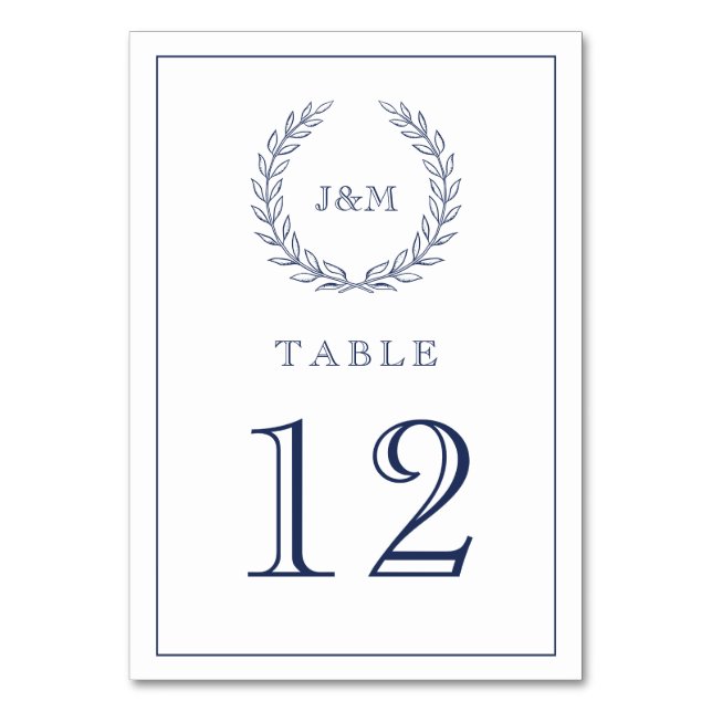 Elegant Classy Navy Blue Wedding Monogram Tischnummer (Vorderseite)