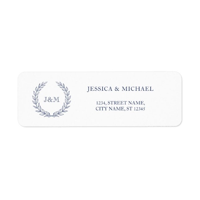 Elegant Classy Navy Blue Wreath Wedding Monogram (Vorne)