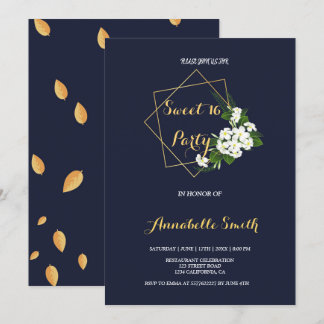 Elegant Classy Navy Geometric Sweet 16 Einladung