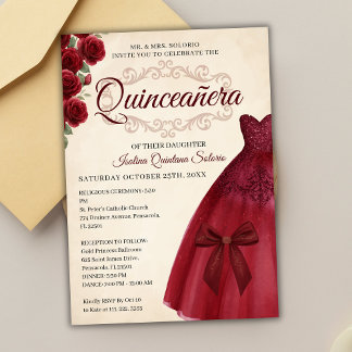 Elegant Classy Quinceanera 15th birthday Burgundy  Einladung