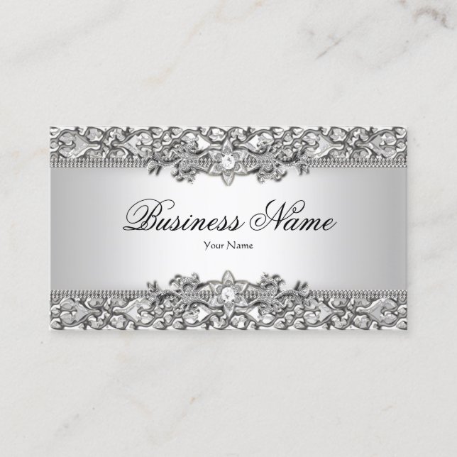 Elegant Classy Silver Gray Damask Visitenkarte (Vorderseite)