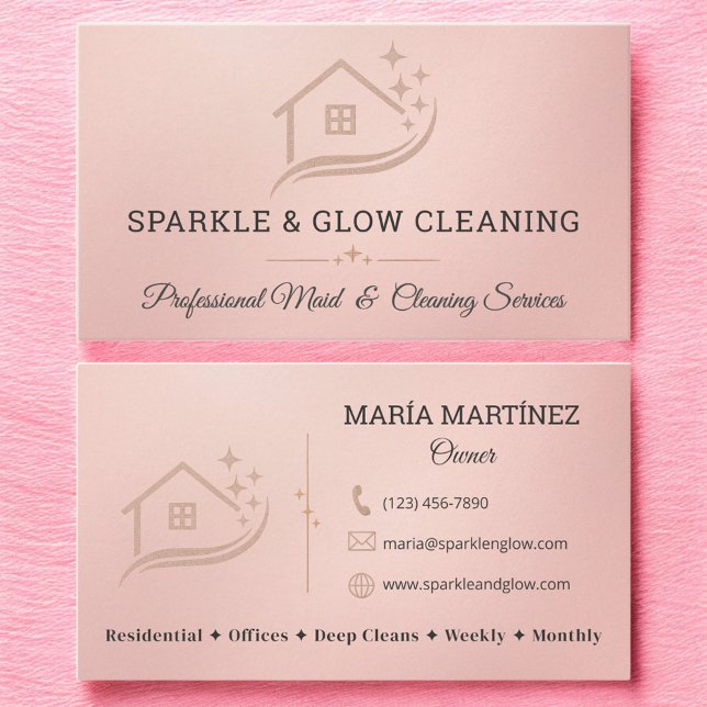 Elegant Cleaning Services Maid & Housekeeping Visitenkarte (Von Creator hochgeladen)