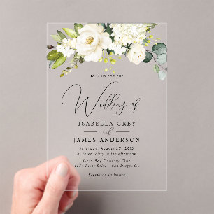 Elegant Clear Champagne Floral Foliage Hochzeit Acryleinladungen