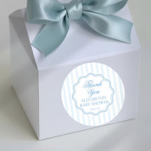 Elegant Coastal Blue Stripe Wavy Script Thank You