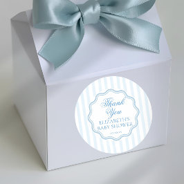 Elegant Coastal Blue Stripe Wavy Script Thank You Runder Aufkleber