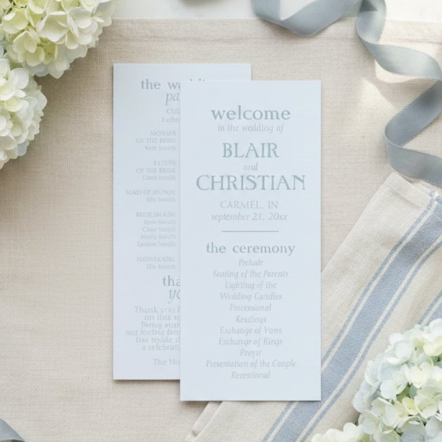 Elegant Coastal Blue Wedding Ceremony Program (Elegant Coastal Blue Wedding Ceremony Program)