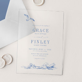 Elegant Coastal Chic Blue Beach Wedding Acryleinladungen