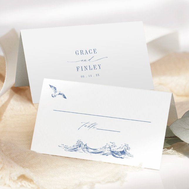 Elegant Coastal Chic Blue Wedding Platzkarte (Von Creator hochgeladen)