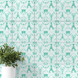Elegant Coastal Lobster and Crabs in Mint Green Fliese