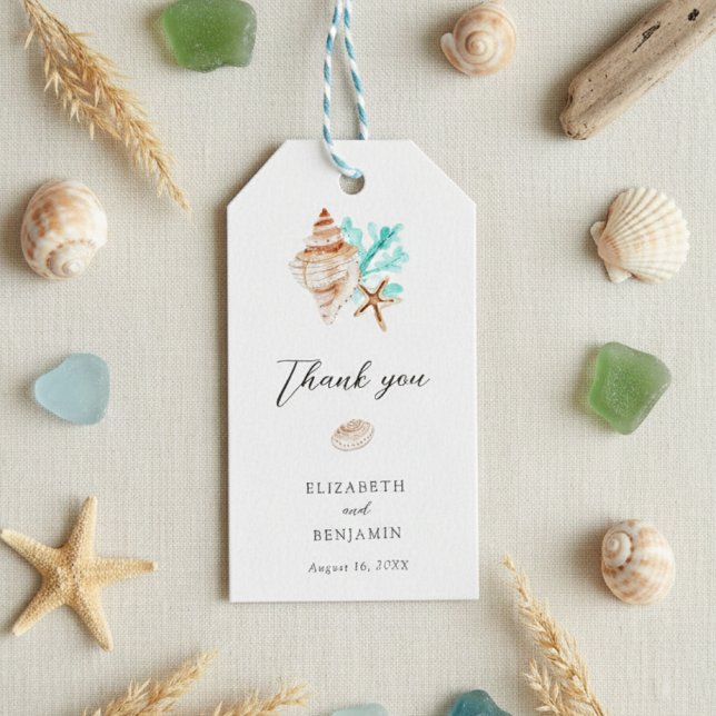 Elegant Coastal Seashell Thank you Beach Wedding Geschenkanhänger (Von Creator hochgeladen)