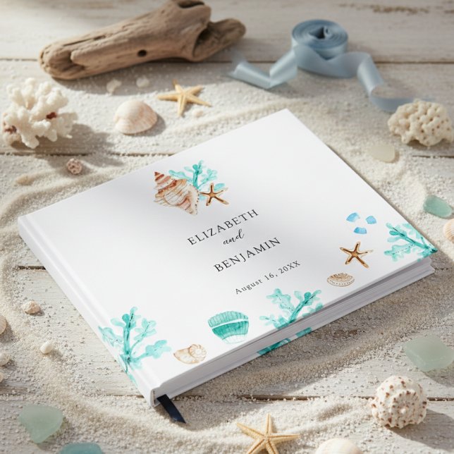 Elegant Coastal Seashell Watercolor Beach Wedding Gästebuch (Von Creator hochgeladen)