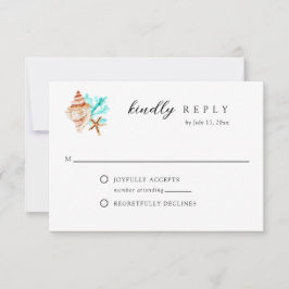 Elegant Coastal Seashell Watercolor Beach Wedding RSVP Karte